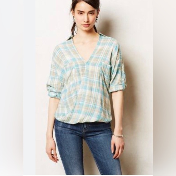 ANTHROPOLOGIE HOLDING HORSES  Wildacre Top Blouse Shirt Roll Up size 4 - Picture 1 of 6